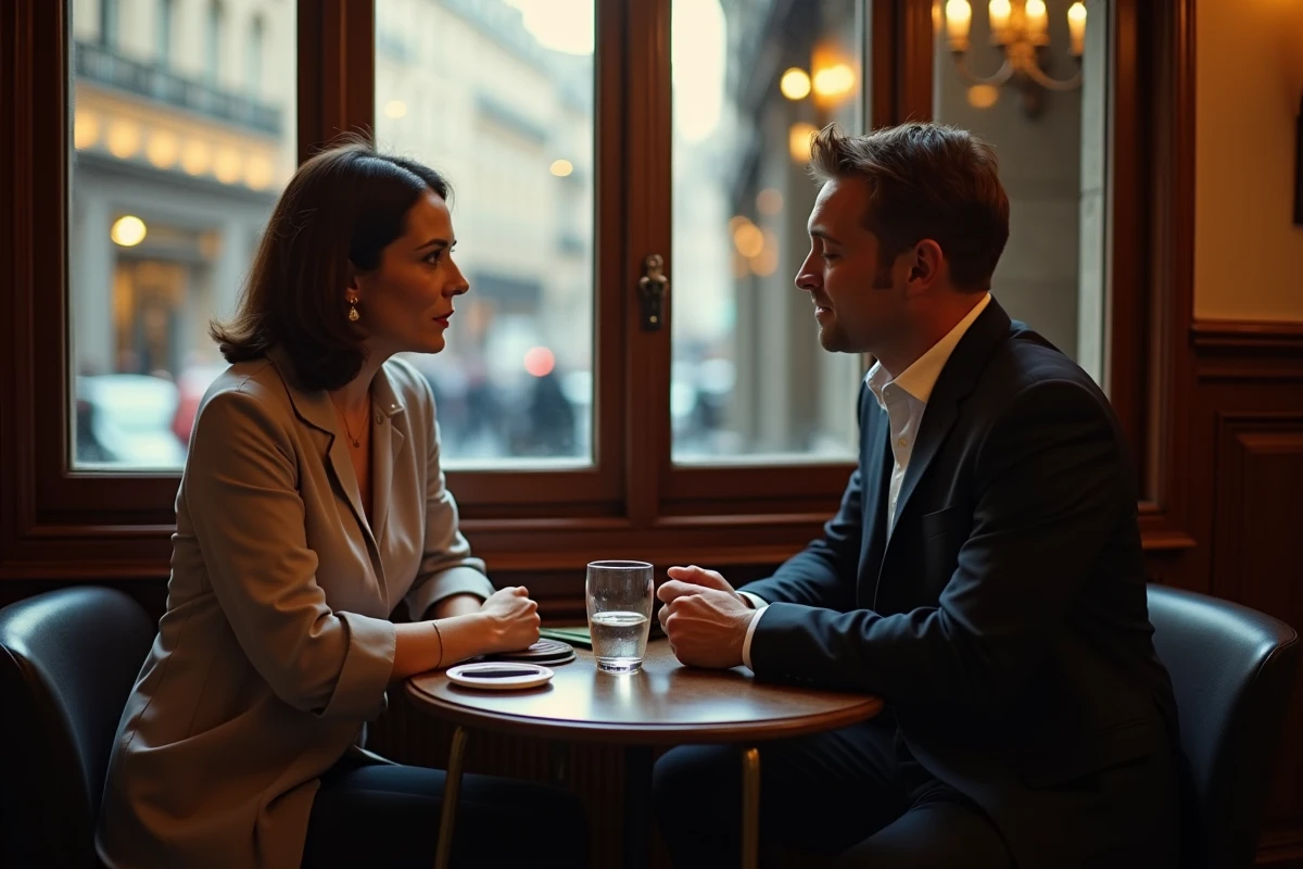 Conversation intime dans un café parisien chaleureux