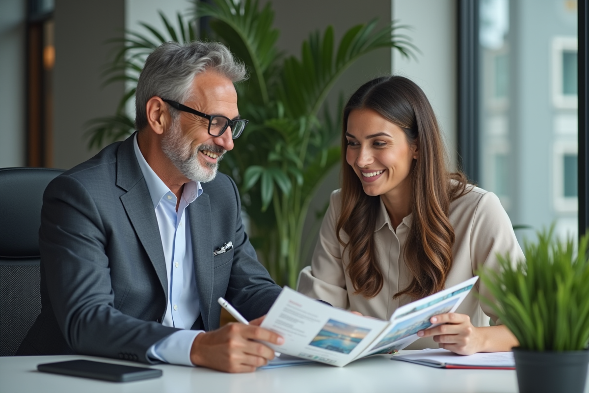 Conseiller en voyage discutant avec une cliente engagée