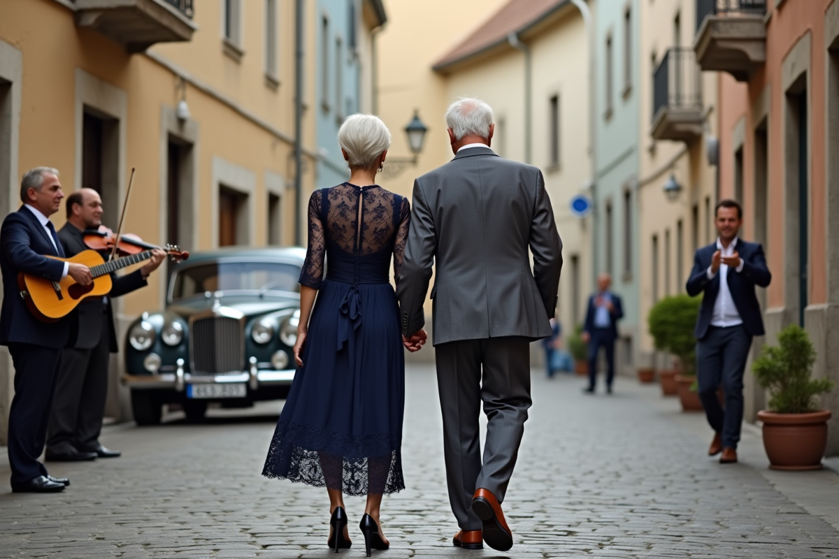 Vieux couple en costume lors d’une fête de village