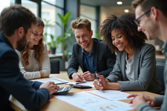 Groupe de jeunes professionnels en réunion de travail
