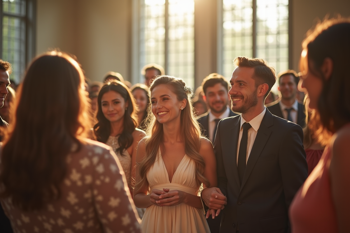 Famille heureuse lors d une cérémonie de mariage en intérieur