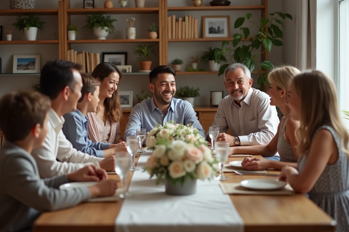 Famille recomposée réunie autour d