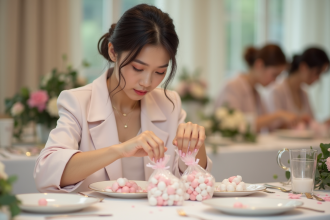 Jeune femme préparant des dragées dans une salle lumineuse