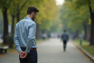 Homme pensif avec une petite boîte à bijoux dans un parc