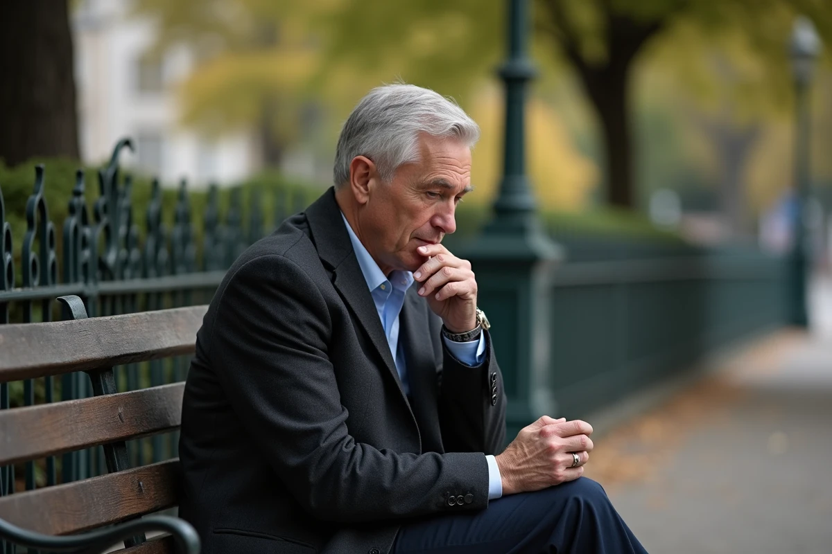 Homme d age moyen pensif dans un parc urbain