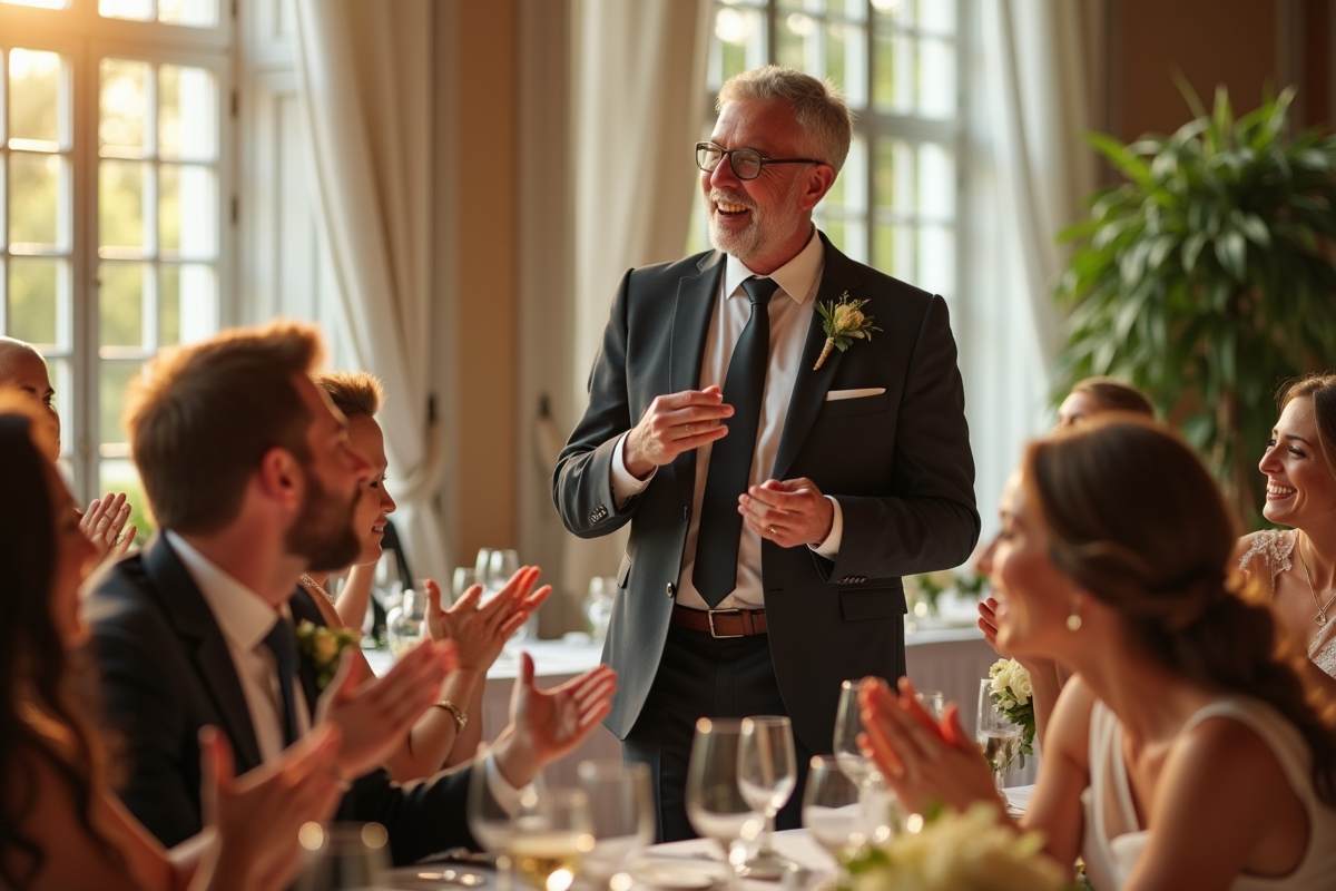 Animateur de mariage engageant les invités lors de la réception