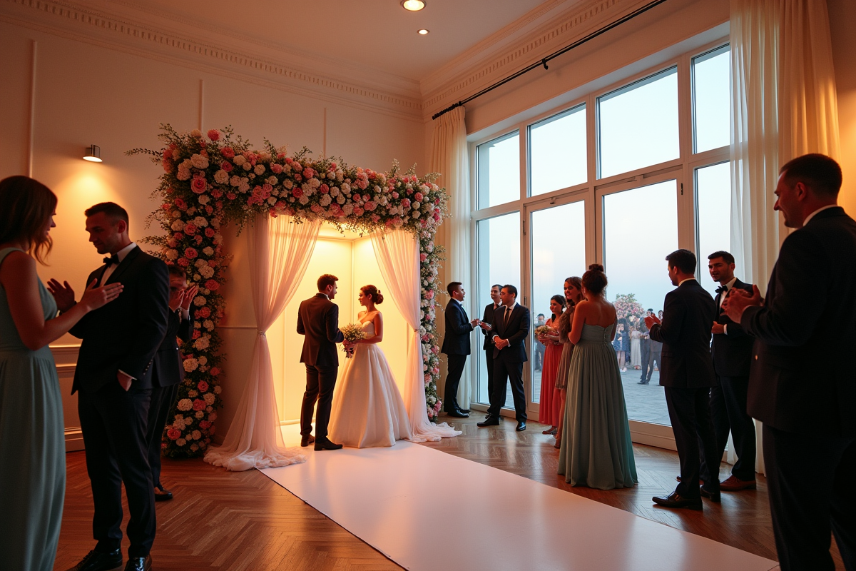Photobooth élégant dans une salle de mariage intérieure