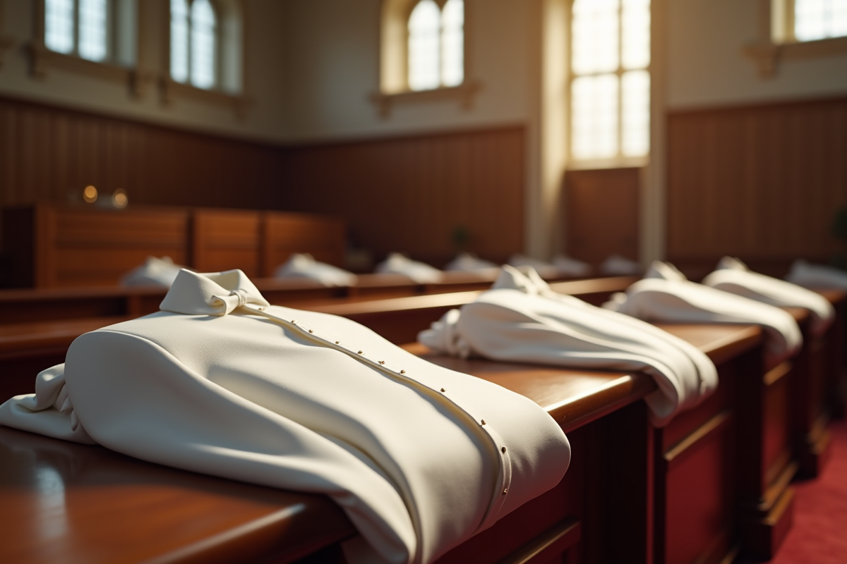 Vêtements de mariage dans une salle de justice lumineuse
